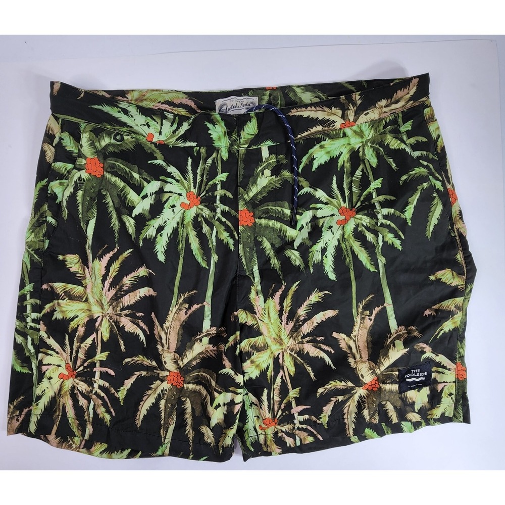 Scotch & Soda Black Tropical Palm Trees "The Poolside" Swim trunks Sz Large Line